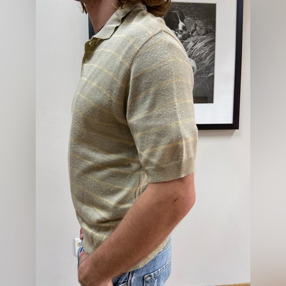 Vintage Z Barrage M Linen Blend Striped Collared Pullover Sweater - Picture 2 of 7